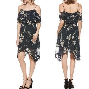 PAIGE Sahar Silk Cold Shoulder Shark Bite Hem Floral Lined Dress